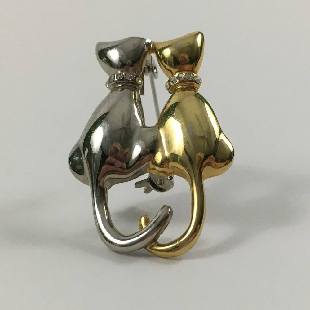 Liz Claiborne Vintage Cat Brooch: Tri-Tone Rhinestone Collars - Picture 4 of 8